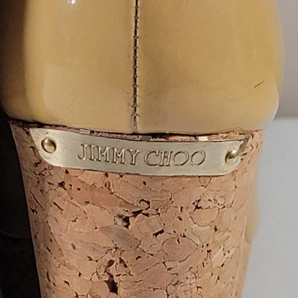 Jimmy Choo Papina Womens 9.5 Patent Leather Cork Wedge Platform High Heels Shoes - Picture 4 of 11